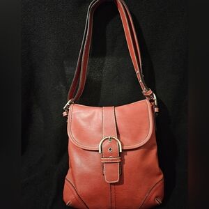 Vintage Belle Rose Salmon Color Leather Flap Crossbody/Shoulder Bag
